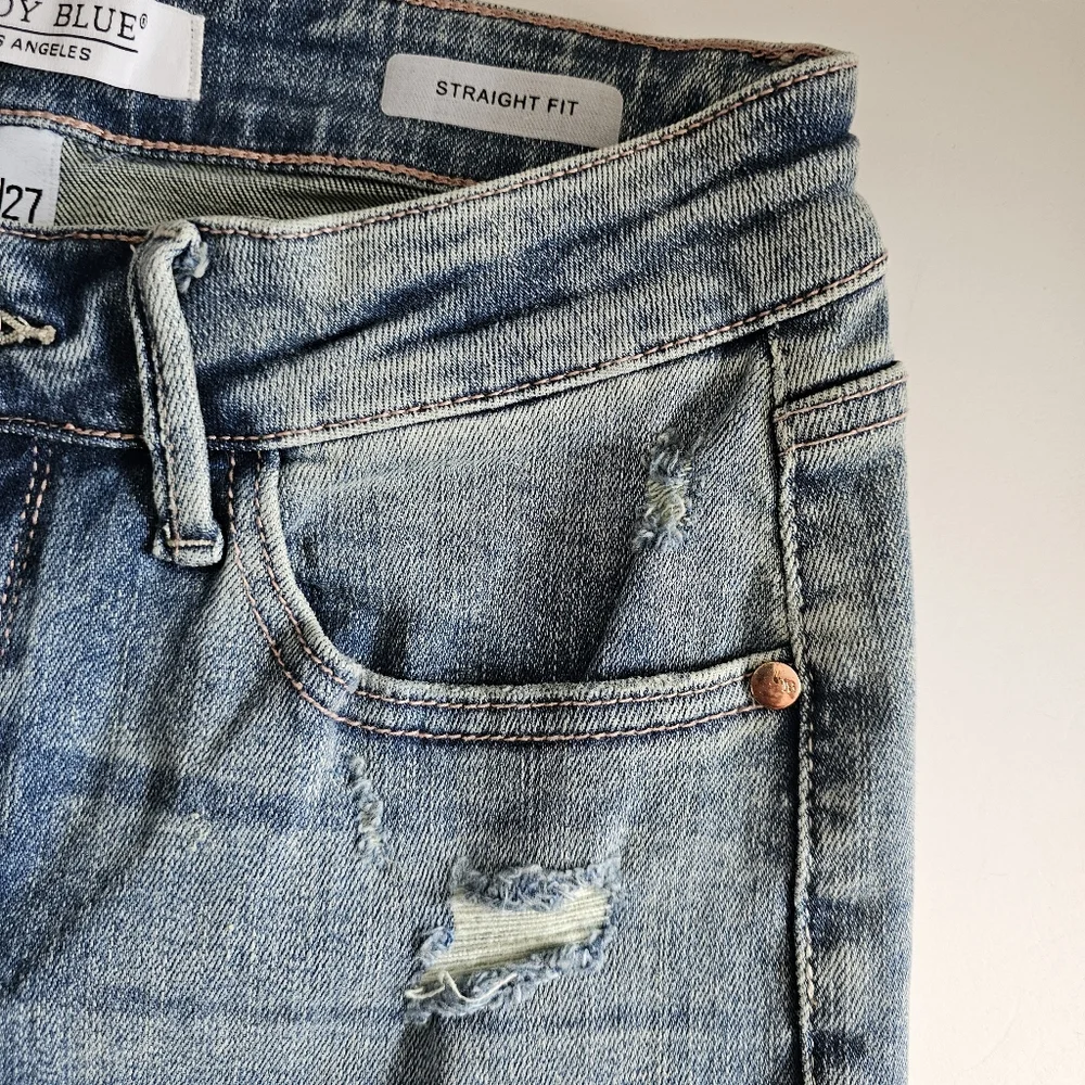 Judy Blue Straight Leg Jeans Size 5/27 Lightly Distressed Medium Wash Stretch - Picture 3 of 9